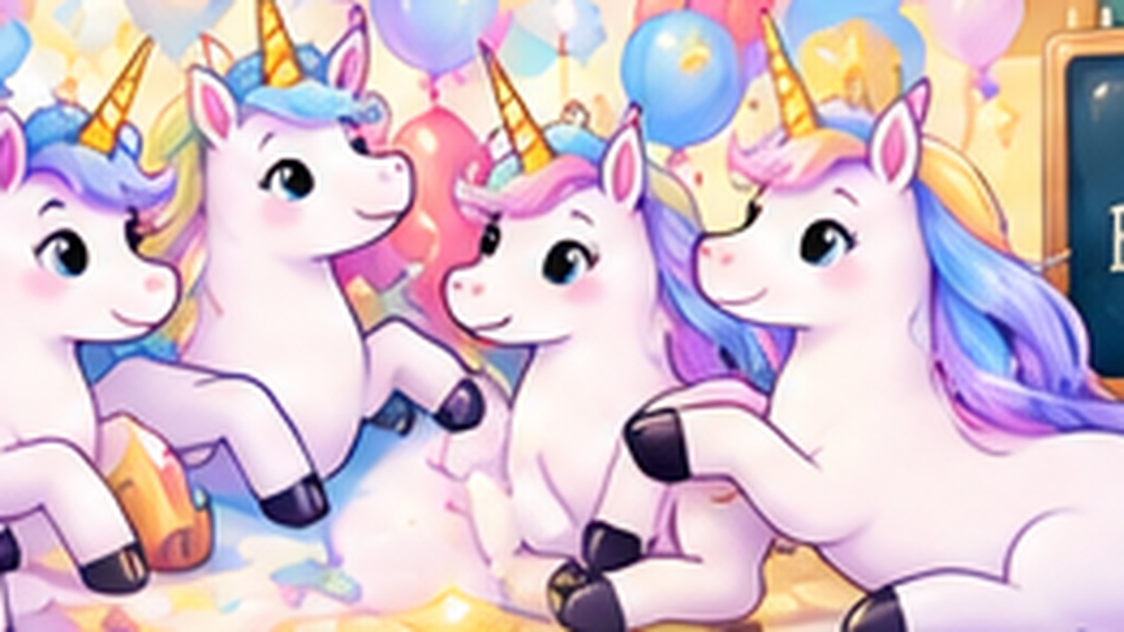 Playful cartoon unicorn group illustrating the chance that two people share the same birthday.